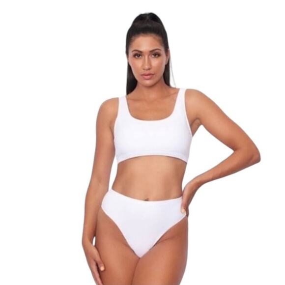 Frederick’s of Hollywood Vedra Bikini Swim Set White High Leg Hip Cheeky NWT - Picture 8 of 8